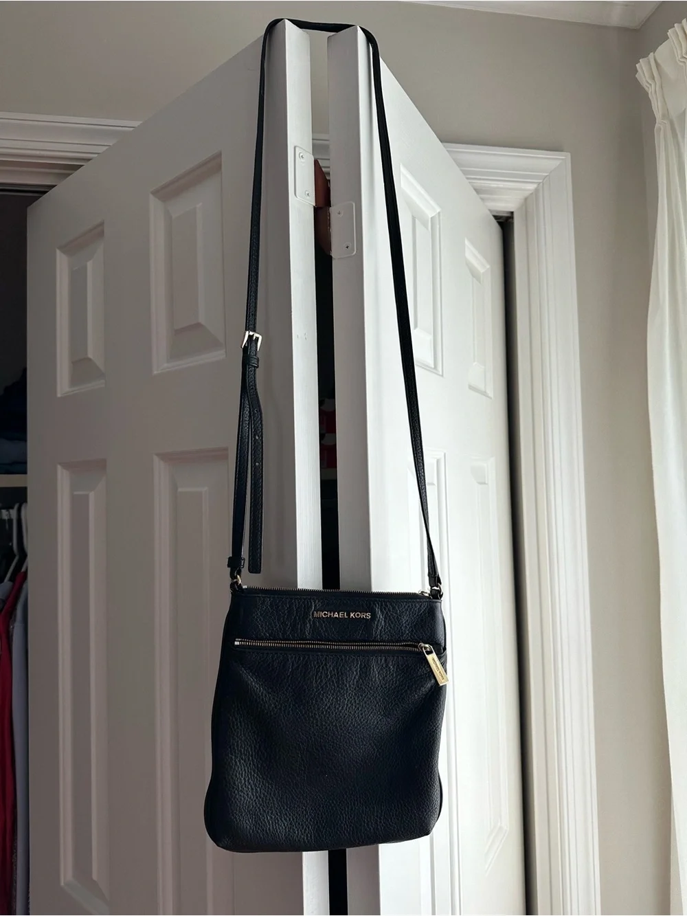 Michael Kors Black Pebbled Leather Crossbody Purse | Gold Hardware